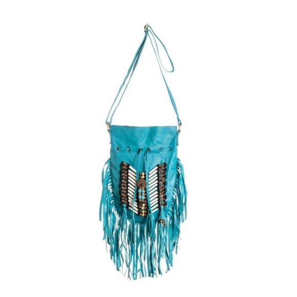 Handbags - 9356 Turquoise Boho Bag Real Leather Fringe Purse Bohemian Bags